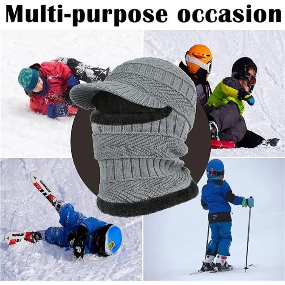 Kids Winter Knit Beanie Balaclava Hat Thermal Ski Mask Cap, Gray